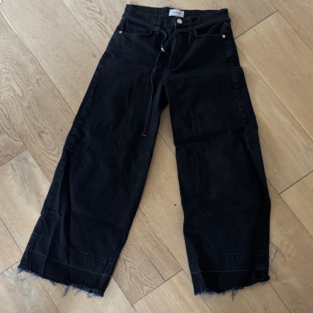 Frame Denim Charcoal Black Wide-Leg Ankle Jeans